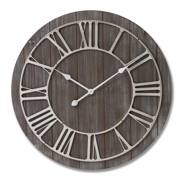 Wooden  Clock With Silver Numerals