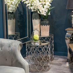 Set of Two Silver Mirrored Side Tables