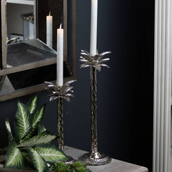 Large Silver Palm Tree Candle Holder