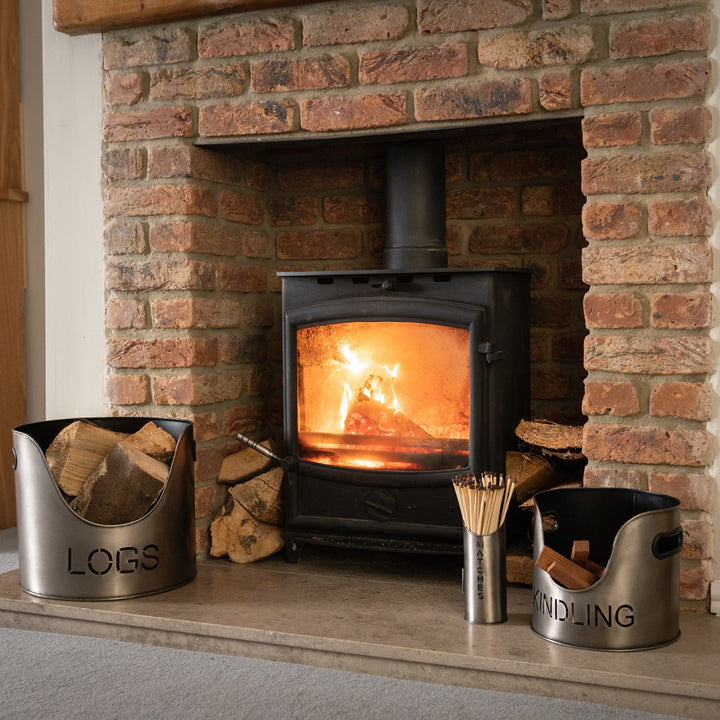 Pewter Finish Logs, Kindling Buckets and Matchstick Holder