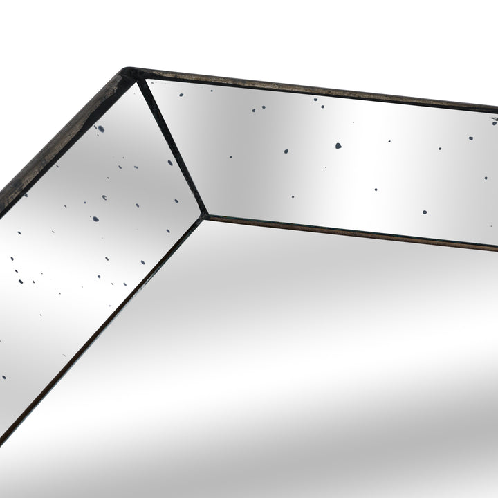 Vienna Distressed Mirrored Square Tray W/Wooden Detailing