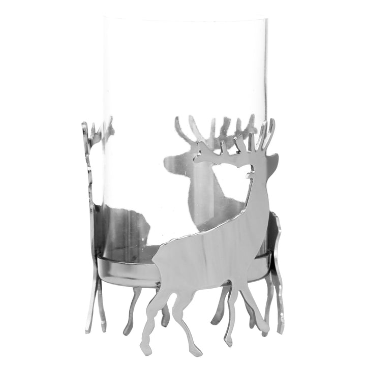 Silver Winter Stag Hurricane Lantern