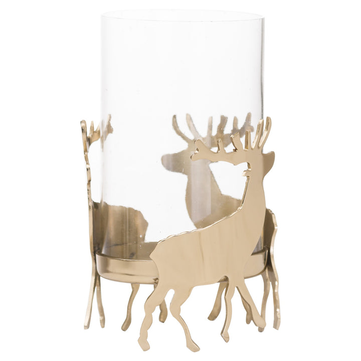 Gold Winter Stag Hurricane Lantern