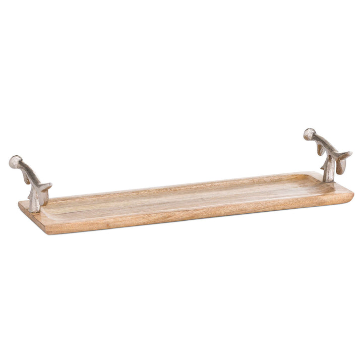 Hand Crafted Serving Tray With Sliver Deer Antler Handles
