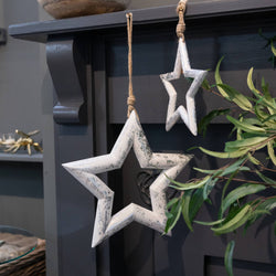 Large Silver Wooden Star Hanging Decoration