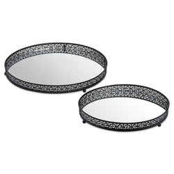 Set Of Two Circular Black Mayan Mirrored Trays