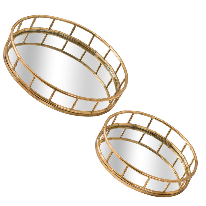 Set Of 2 Detailed Circular Mirrored Trays