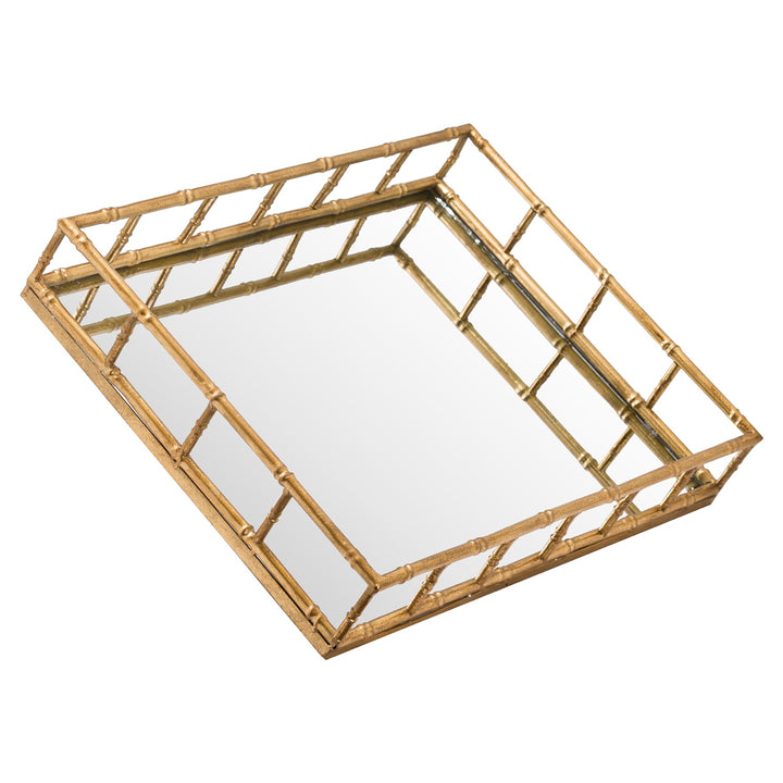 Set Of 2 Detailed Rectangular Mirrored Trays