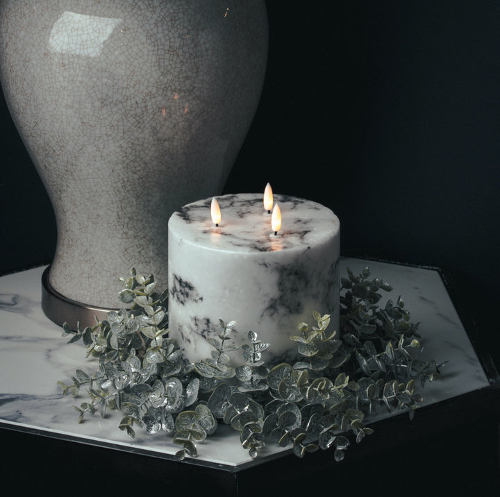 Elegance Collection Natural Glow 6x6 Marble Effect LED Candle