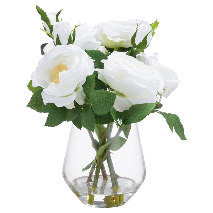 White Rose Arrangement In Glass Vase